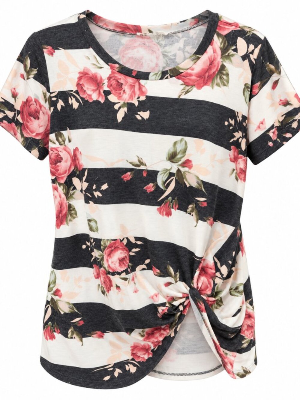 Floral & Stripe Twist-Front Top NWT